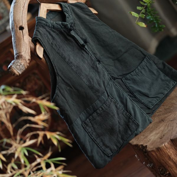 燕燕棉麻～純亞麻 復古文藝拼布寬鬆棉背心 ab179601 