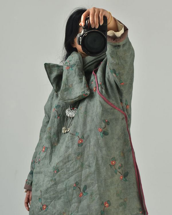 燕燕~棉麻商品~數碼印花苧麻加棉保暖圍脖 文藝復古漢服禪意枕頭圍巾 