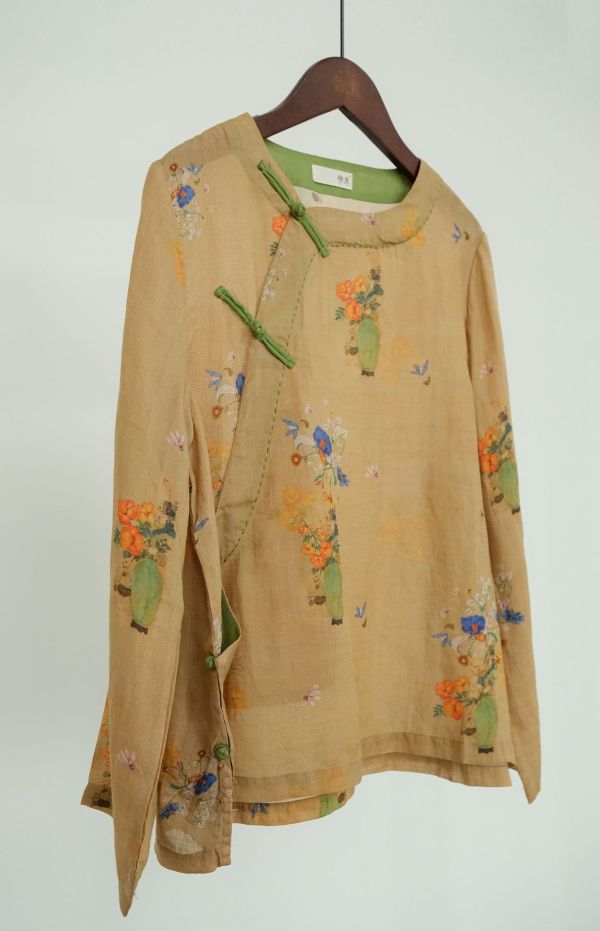 燕燕棉麻～苧麻襯衫 文藝禪意茶服寬鬆上衣  ab2306401 