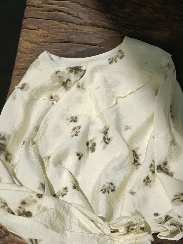 燕燕~天絲~中國風斜襟印花襯衫 復古雲肩寬鬆喇叭袖上衣    ab2420601 