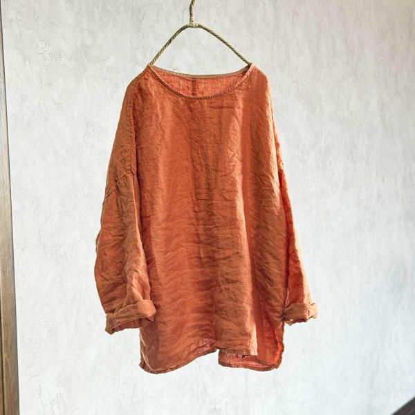 燕燕~ 四季款 色織亞麻文藝復古圓領上衣 