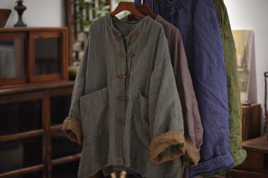 燕燕~棉麻商品~色織漢麻中式盤扣復古立領雙層開襟衫 上衣 外套 ab26801 