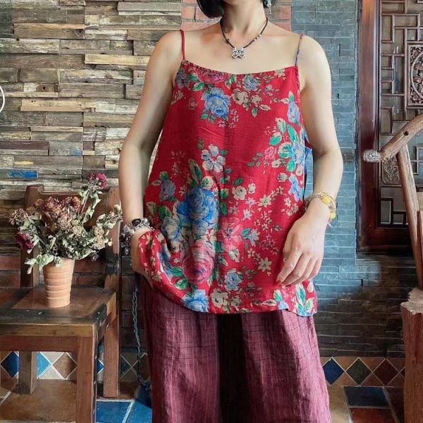 燕燕～夏款  棉麻 百搭舒適拼接前後兩穿寬鬆吊帶上衣 背心棉麻杉 