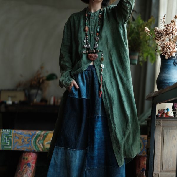 燕燕~春季新款 高品質純苧麻.  寬鬆襯衫 麻袍. 洋裝。連身裙。  ab204101 