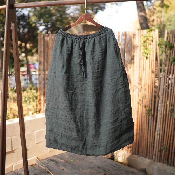 燕燕~秋冬款 砂洗亞麻百搭文藝氣質 寬鬆休閒保暖長裙 