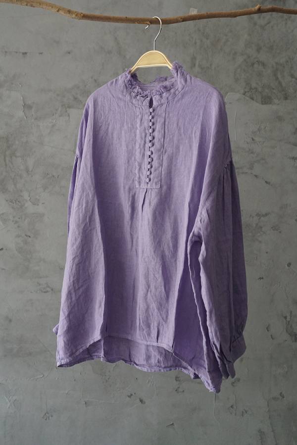 燕燕~棉麻商品~ 苧麻材質 立領長袖襯衫 復古百搭顯瘦上衣 1-2293 