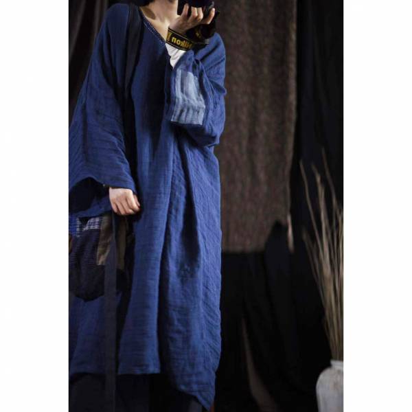 燕燕~春秋  寬鬆v領  寬袖闊版  長袍洋裝 連身裙 + 外搭背心 