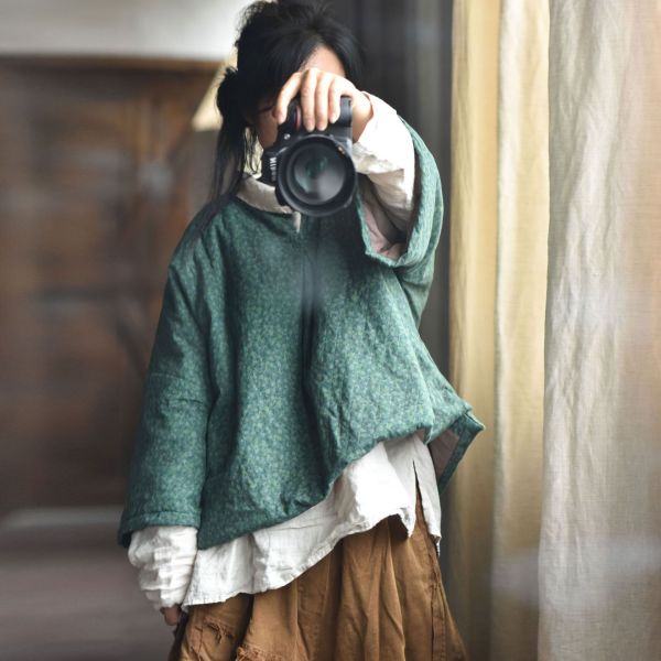 燕燕~秋冬新款  寬鬆棉麻田園風小碎花棉服 夾棉上衣 