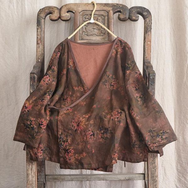 燕燕~四季款~印花工藝復古亞麻上衣 外套 