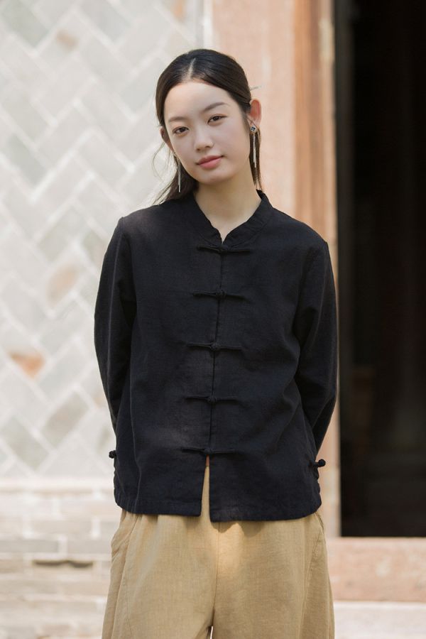 燕燕~春季新款 改良驚艷小立領上衣  盤扣女式長袖修身禪服開襟衫 外套 