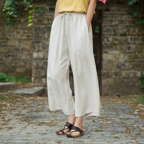 燕燕~棉麻商品~夏季寬鬆薄款設計 瑜伽休閒亞麻直筒九分褲 褲子 