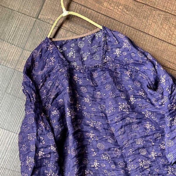 燕燕棉麻～夏款 莧麻 數位印花寬鬆漢服設計師款 方領文藝休閒麻衫 上衣 