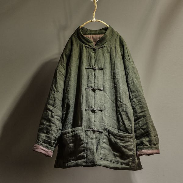 燕燕~秋冬新品～亞麻 中式傳統手縫盤扣禪意棉服 文藝復古男女保暖棉衣外套 