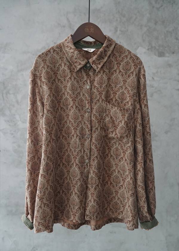 燕燕~棉麻商品~復古香雲紗材質  數碼印花百搭襯衫 文藝休閒寬鬆顯瘦長袖襯衫 上衣 ab2131801 