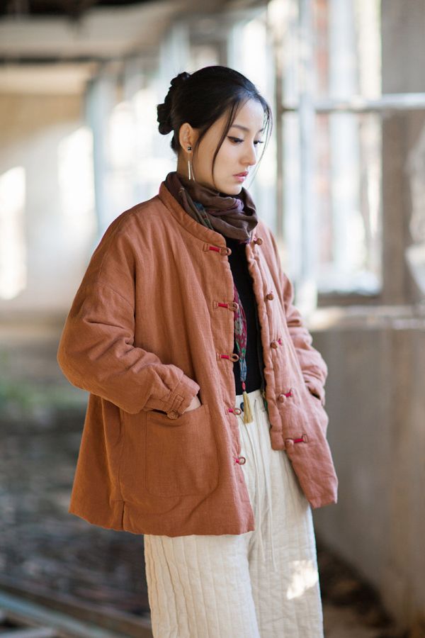 燕燕~冬季新款 苧麻夾棉絎縫棉襖棉服文藝個性保暖女款百搭棉衣外套 
