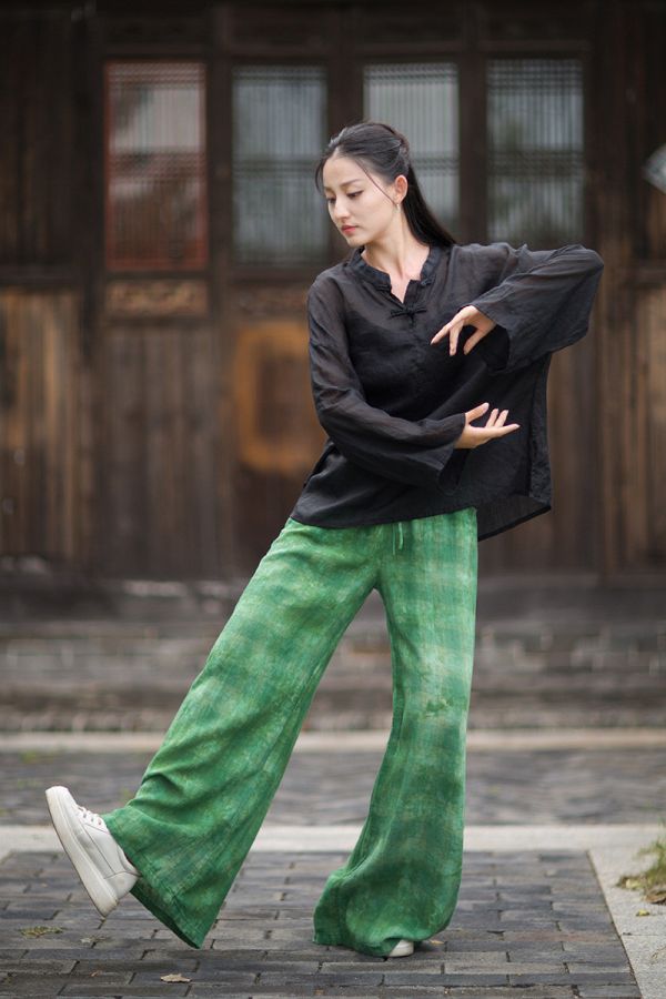 燕燕~秋季新款 渲染寬鬆顯瘦文藝百搭長褲 寬褲 