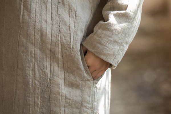 燕燕~秋冬新品 苧麻炒色夾棉加厚復古改良禪意風女式中長棉衣上衣 