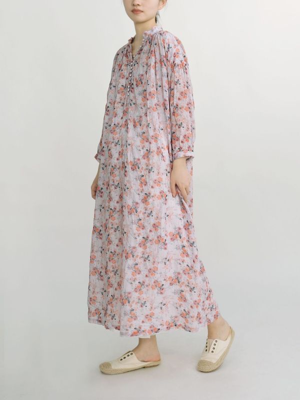 燕燕~棉麻商品~苧麻 法式文藝多扣 復古慵懶寬鬆度假長洋裝 連身裙  ab2310901 （此件商品不退換貨） 