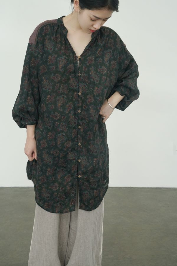 燕燕~棉麻商品~亞麻 數碼印花腰果中長襯衫 撞色長開衫 長袖棉麻衫 ab2303701 