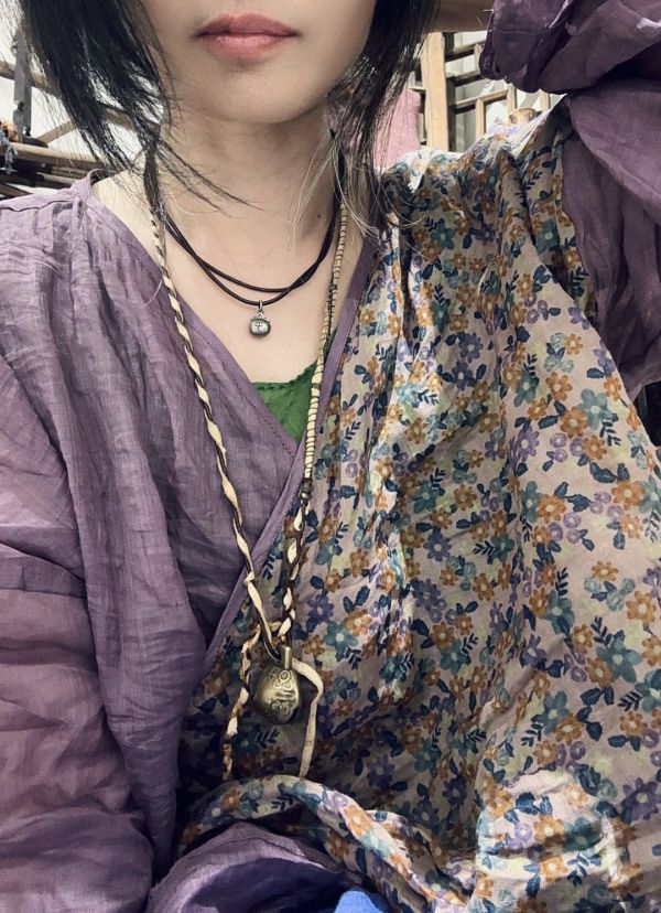 燕燕棉麻～苧麻 文藝復古印花斜襟繫帶小衫 上衣 可當外套 