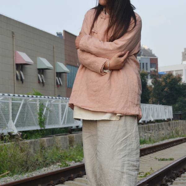 燕燕~棉麻商品~冬裝款苧麻斜襟寬鬆休閒盤扣棉衣棉襖外套 