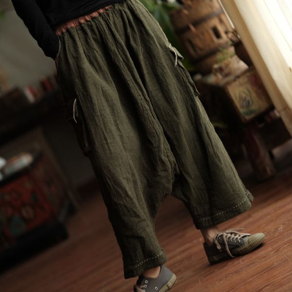 燕燕~棉麻商品~設計文藝復古休閒褲寬鬆百搭鬆緊腰闊腿褲  飛鼠褲 哈倫褲 ab234801 