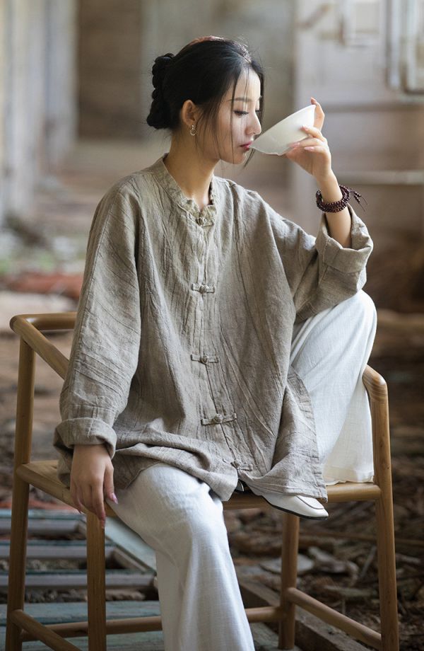 燕燕~夏秋款 棉麻商品~苧麻紮染 盤扣開衫寬鬆禪意茶服唐裝上衣外套 長袖棉麻衫 