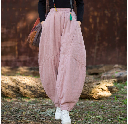 燕燕~秋冬款 苧麻夾棉  砂炒做舊垂感寬鬆燈籠褲 打坐禪修 太極褲 棉褲 