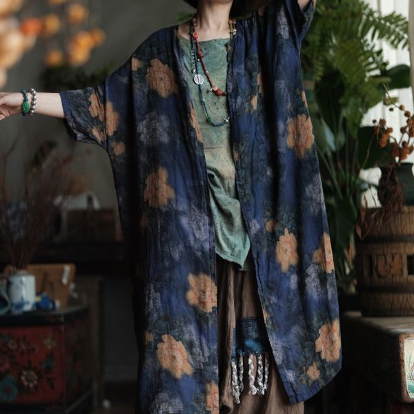 燕燕～雙層棉紗. 復古舊感 舒適寬鬆防曬衣大外披上衣 外套。ab195901 