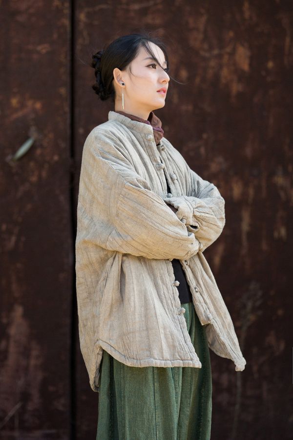 燕燕~冬新品   苧麻髒染夾棉絎縫棉服 禪意風保暖外套 