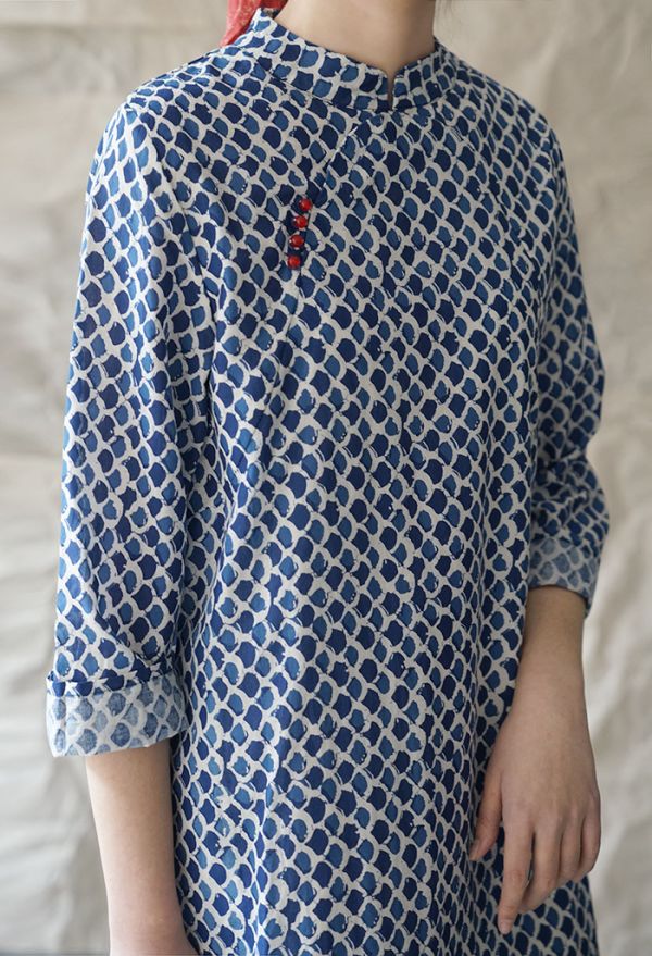 燕燕~棉麻商品~青瓷印花款 顯瘦旗袍洋裝 連身裙 ab202101 