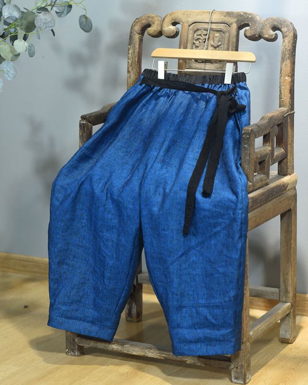 燕燕~春秋新款 色織亞麻寬鬆蘿蔔褲 休閒旅行燈籠褲禪意闊腿褲 