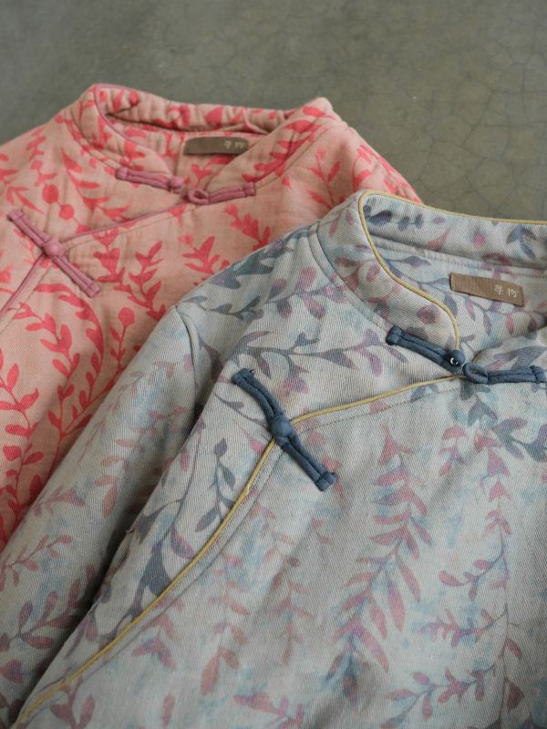 燕燕~數位印花斜襟小棉衣 復古立領加厚茶服棉襖上衣。   ab2328301 