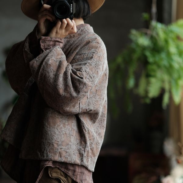 燕燕~棉麻商品~純亞麻。復古文藝仿香雲紗印花棉衣外套  ab191201 