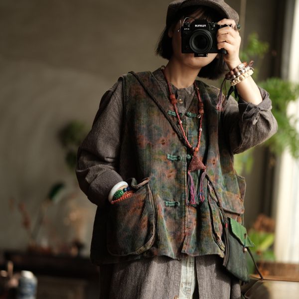 燕燕~秋冬款 設計藝術復古小眾做舊棉背心棉坎肩棉背心 ab202001 