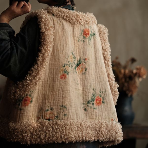 燕燕~秋冬新款 訂製復古棉麻羊捲毛夾棉背心 棉衣 ab223301 