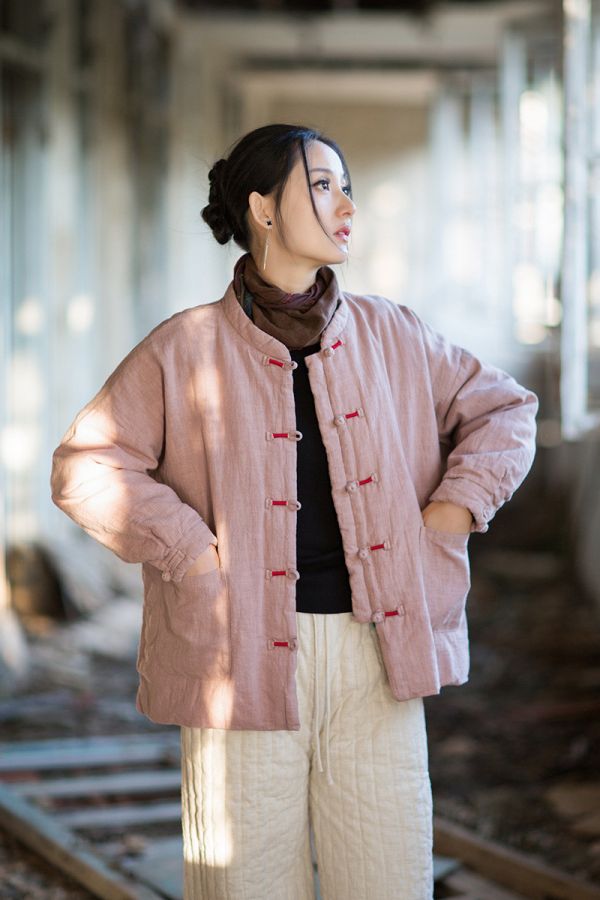 燕燕~冬季新款 苧麻夾棉絎縫棉襖棉服文藝個性保暖女款百搭棉衣外套 