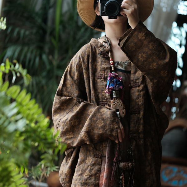 燕燕~棉麻商品~純亞麻 雪花洗印花工藝寬鬆外套 