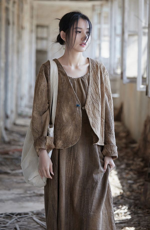 燕燕~苧麻~夏棉麻女裝新款   紮染百搭開襟衫 長袖短外套 