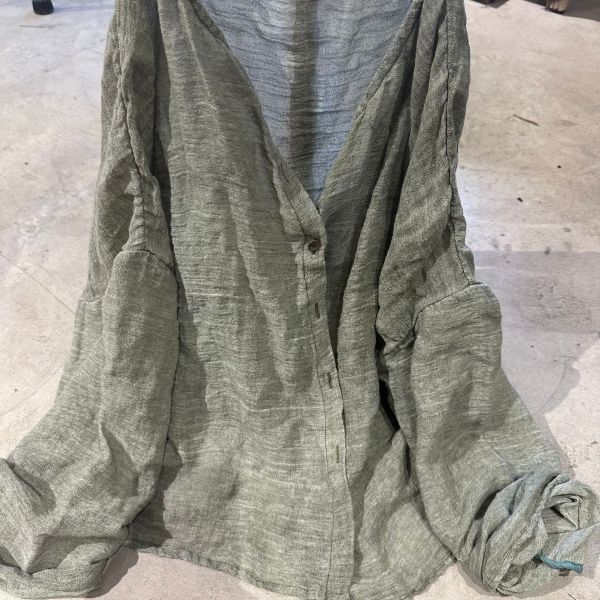 燕燕~苧麻~休閒純色長袖砂洗開襟衫小衫 外套 