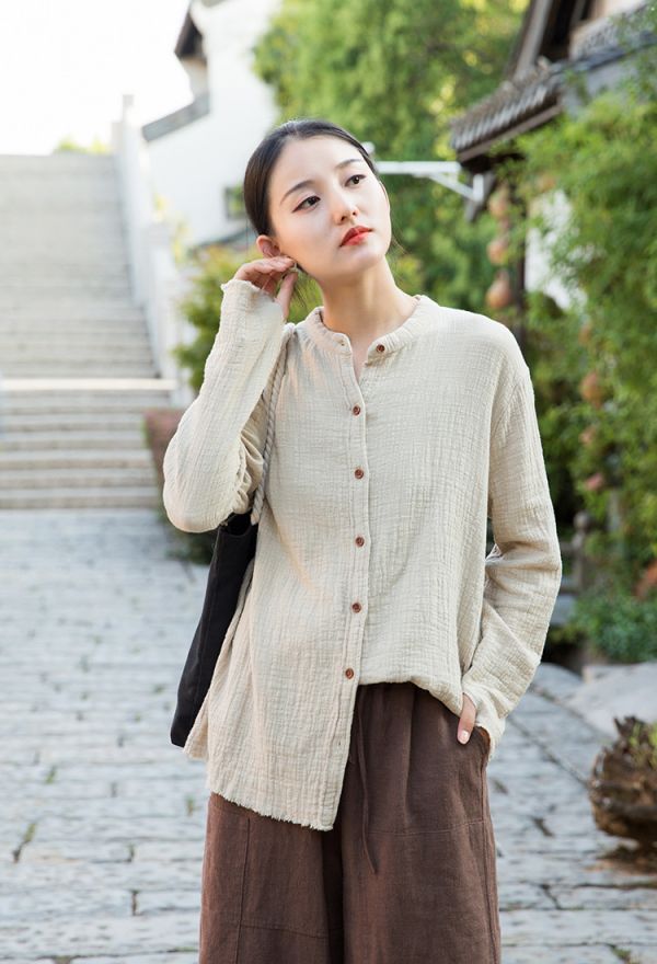 燕燕~春夏新品 棉麻 砂洗柔軟百搭有型文藝上衣 襯衫 長袖棉麻衫 