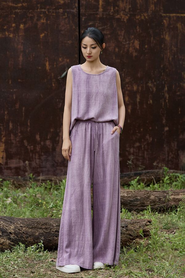 燕燕~夏季新品  亞麻紮染背心 飄逸寬鬆顯瘦文藝範女式無袖背心 