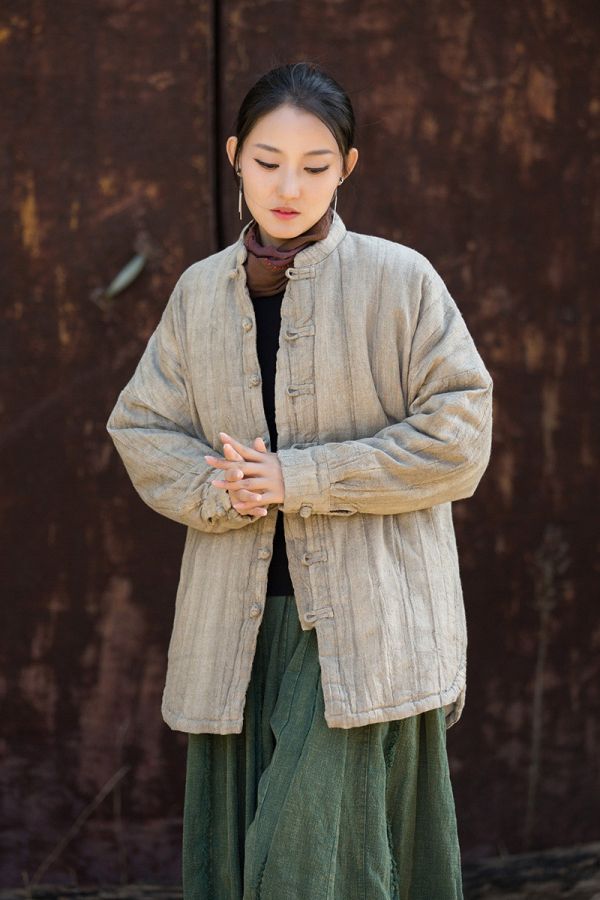 燕燕~冬新品   苧麻髒染夾棉絎縫棉服 禪意風保暖外套 