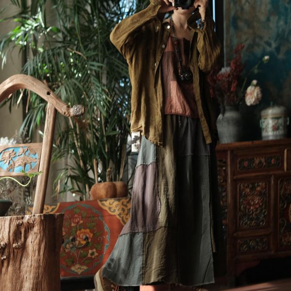 燕燕~復古水洗苧麻寬鬆襯衫 文藝穿搭開襟衫 ab204001 (可搭一套） 