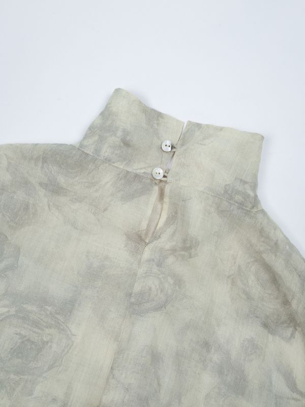 燕燕~棉麻商品 中國風素描印花苧麻立領襯衫 寬鬆浪漫上衣   ab2402301 