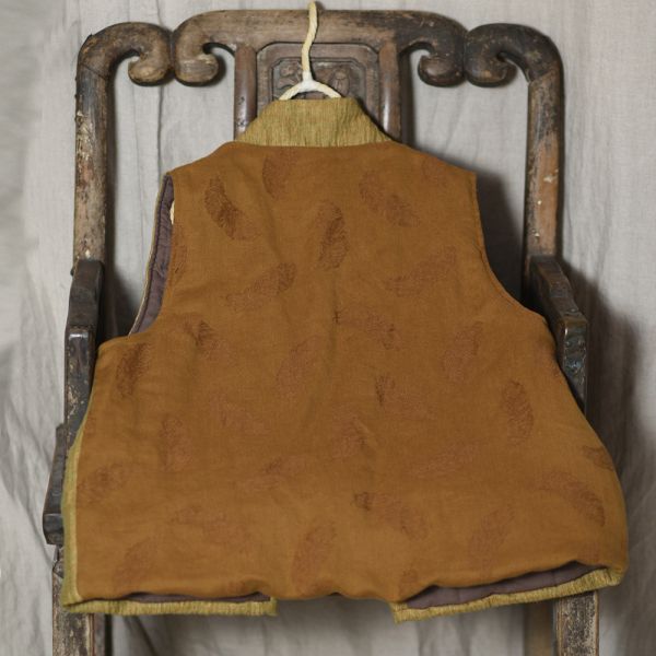 燕燕~秋冬款 棉麻女撞色小西服 文藝盤扣保暖背心 