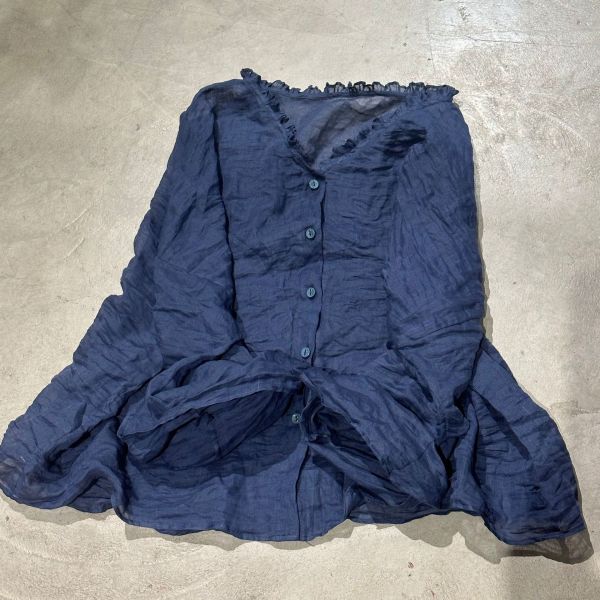 燕燕~高支莧麻. 文藝休閒荷葉領百搭長袖開襟衫防曬衫 上衣 