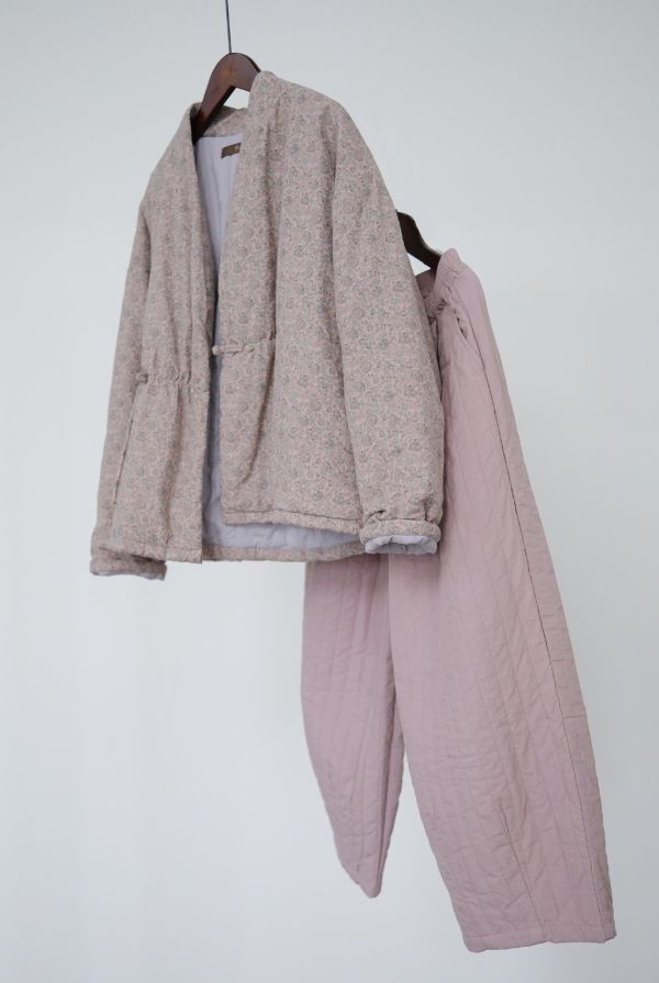 燕燕~休閒文藝加厚絎棉九分褲 乾淨簡約條紋絎線棉褲  ab2237701 