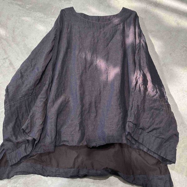 燕燕~秋冬新款 亞麻復古中長大版前短後長套頭衫 上衣 ab27801 