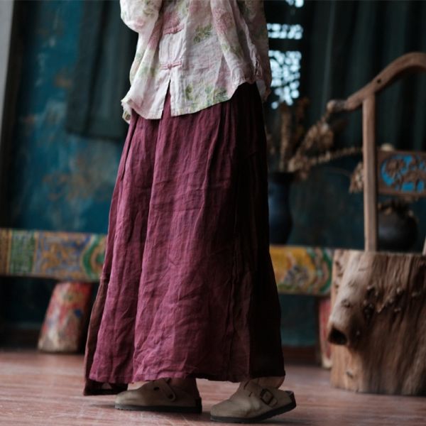 燕燕~春季新款  純亞麻拼接文藝復古百搭雙層長裙    ab206201 